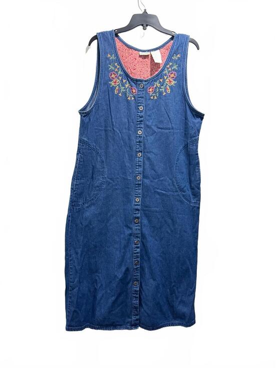 White Stag Dresses & Skirts - Vintage 90s White Stag Embroidered Denim Midi Dress Button Front Cottagecore L